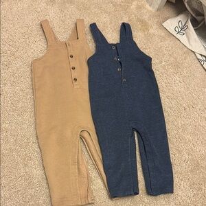Kids Tan and Blue Overalls from old navy.  Super comfortable! Soft, no stains.